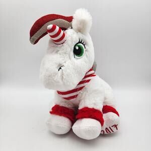 Animal Adventure Unicorn Plush 11" White Red Striped Horns Green Sewn Eyes 2017